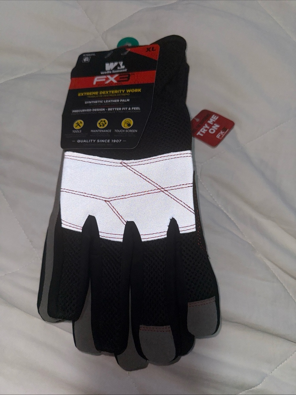 Wells Lamont FX3 Men's Size XL Extreme Dexterity Work Gloves Black/Reflective